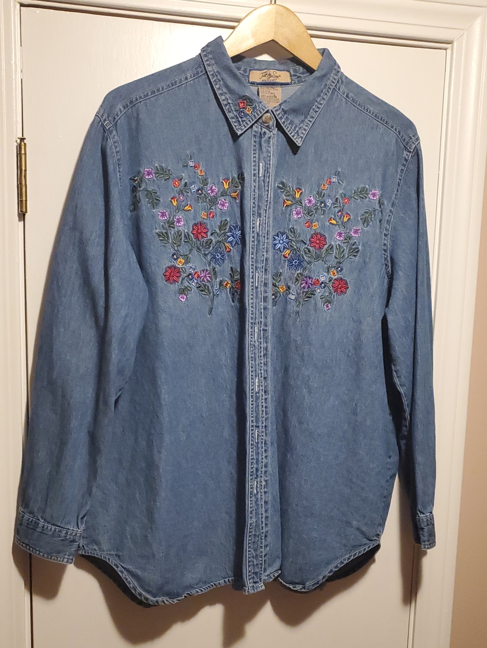 Y2K style Just My Size Light Blue Denim Shirt with Embroidered Detail